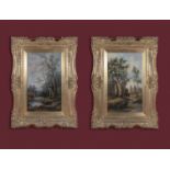 A pair of gilt framed oil on canvas signed G Haller depicting woodland scenes