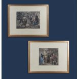 A pair of framed hunting prints, sizes 25cm x 34cm and 25cm x 28.5cm