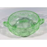 A green Bagley glass fish decorated bowl
