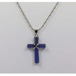 Purple jade cross on sterling silver chain