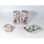 Two Masons spill vases, a Quimper ware bowl and a chintz dish
