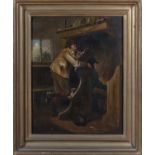 A framed Victorian oil on board of a tavern scene, size 34cm x 26cm