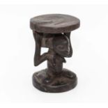 West African hand carved childs stool Hemba tribe