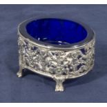 A silver salt with blue glass liner