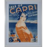 A framed original pictorial sheet music 'Isle of Capri'