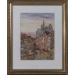 A gilt framed water colour depicting a canal and street scene, signed E Nevil. Size 37cm x 26.5cm