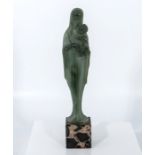 A rare French art deco translucent jade coloured lucite figure of Mary and the baby Jesus, mounted