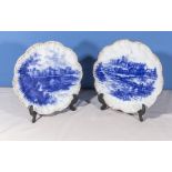 Two blue and white transferred printed plates, Windsor and Carnarvon Castles, 23cm diameter