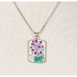 Ming Dynasty porcelain shard (flower) on sterling silver chain