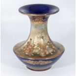 A fine quality Japanese Satsuma vase of unusual shape with gilt work to the borders and two panels