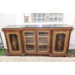 A very good quality Victorian burr walnut, marquetry and ebonised reverse breakfront side cabinet by