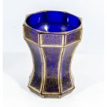 A German/Austrian antique blue glass krug with flared faceted sides and fine gilt detail, gilt