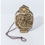 Chinese Qing dynasty antique ivory double seal, in a moon shaped double case of unusual form. The