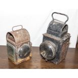 Two railway lamps, 28cm and 34cm