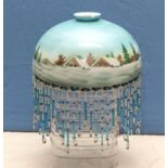 A glass oil lamp shade with a winter decoration scene