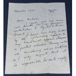 Churchill-Russia historic interest, original hand written letter in ink, signed by Winston's wife