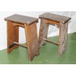 A pair of oak stools, 50cm tall, seats 36cm x 21cm