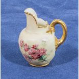 A miniature Worcester jug finely painted with flowers, with puce mark to base, 1.5" tall