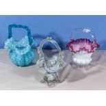 Three Victorian vaseline glass baskets 19cm tall A/F