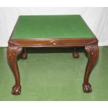 A Chippendale style cabriolet leg card table, 66cm high x 88cm wide x 88cm deep