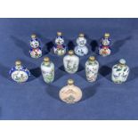Ten 20th century Chinese decorated enamel snuff bottles