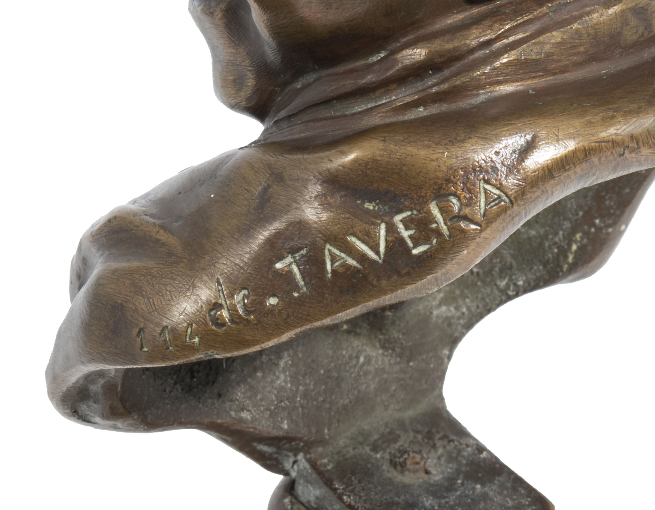 A small French bronze bust, signed 114 de. tavera, 18cm high - Image 2 of 2