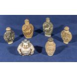 Six Chinese resin snuff bottles