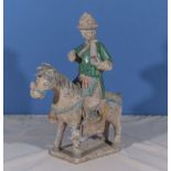 Ming dynasty horse and rider, partially glazed, the head is detachable, 38cm tall