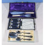Cased sets of fish servers, fruit spoons and coffee bean spoons