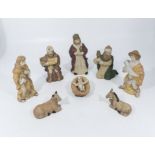 Eight pottery figures of the Nativity