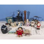 A box of assorted pottery and wood items