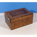 A Tunbridge ware box, hinges missing, 29cm x 21cm x 14cm