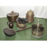 A collection of brass coal and log buckets