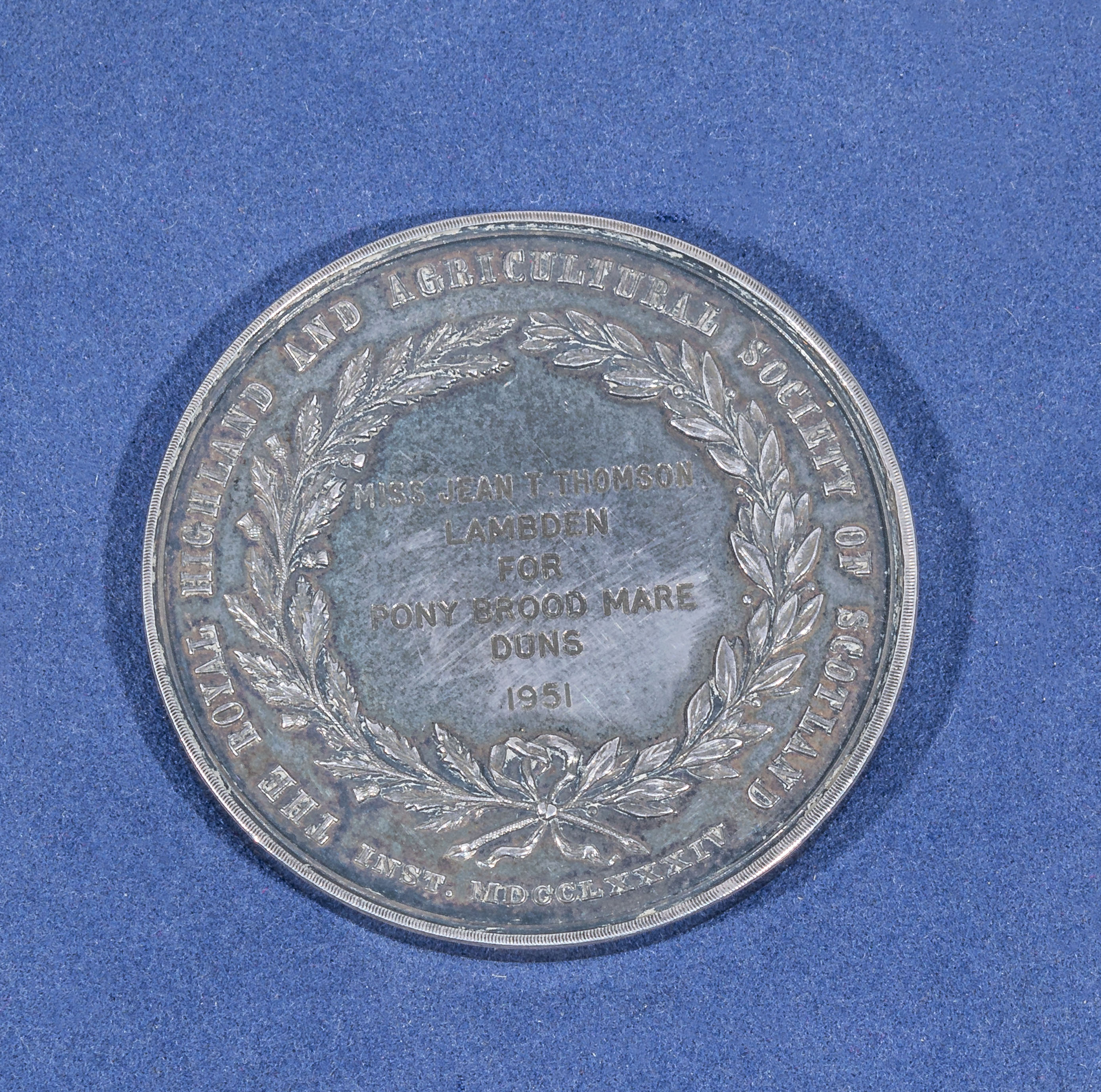 A Royal Highland & Agricultural Soc. of Scotland medal awarded for Pony Brood Mare Duns, 1951 - Image 2 of 2