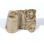 Japanese antique meiji period carved ivory netsuke in the form of a fox dressed in a robe,