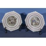 A pair antique Staffordshire pottery childs education nursery plates, of hexagonal shape with a