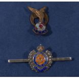 A military silver enamel Royal Engineers tie pin with a R.A.F.A enamel button badge (2)