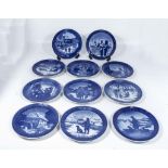Eleven Copenhagen china Christmas plates, ranging from 1976 to 1993