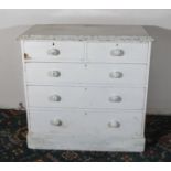 A painted pine chest of two over three drawers, 1m wide x 49cm deep x 98cm tall