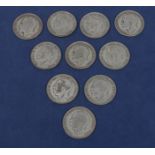 Ten George V 1920's half Crown coins