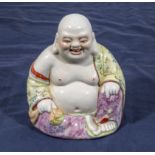Chinese republic famile rose decorated seated laughing buddha, decorated to the body in coloured