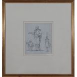 A framed pen and ink sketch of George III by Francis Egington, image size 13cm x 11cm