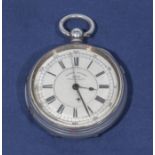 A chronograph silver pocket watch of fine quality and of large size, makers name engraved to back