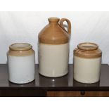 Two stoneware jars and a bottle