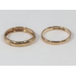 Two 9ct gold wedding bands, 2.5gms
