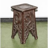 A lovely fine carved oak plant or side table, depicting dragons and foliage. Nice quality 25cm sq. x