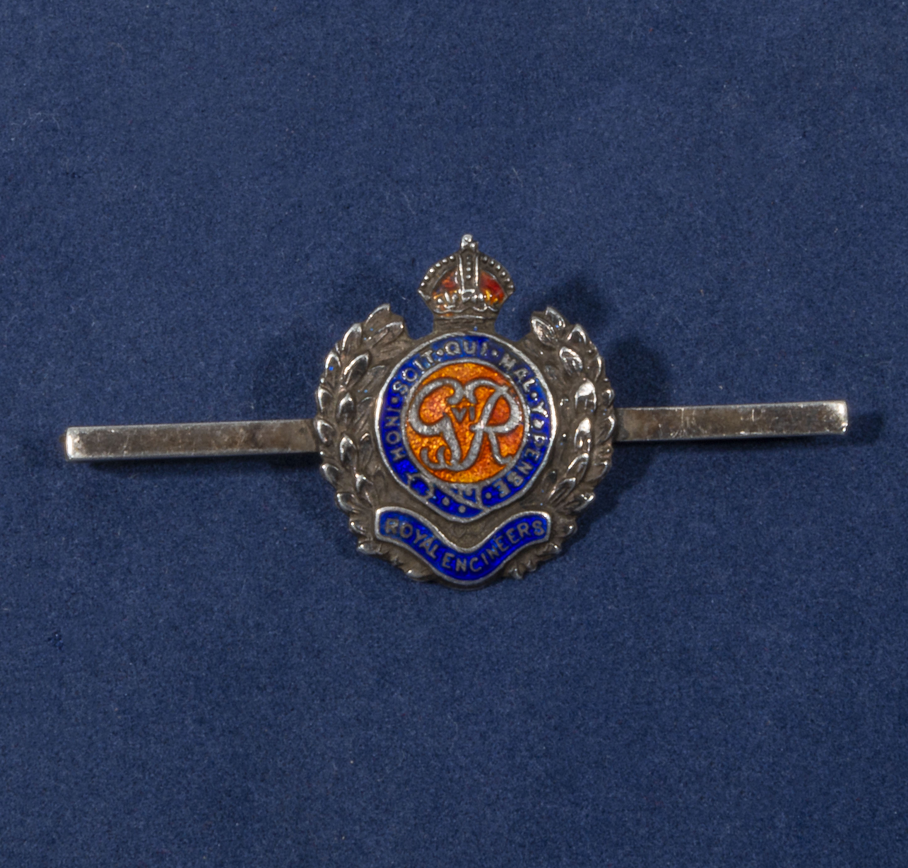 A military silver enamel Royal Engineers tie pin with a R.A.F.A enamel button badge (2) - Image 2 of 3