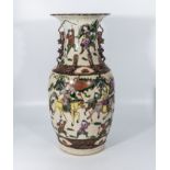 A large antique Chinese famile verte enamelled vase, decorated to the body with the emperor on horse