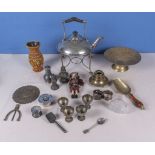 A collection of assorted metal ware and other items