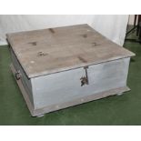 A pine double lift top bedding box, 88cm sq. x 40cm tall